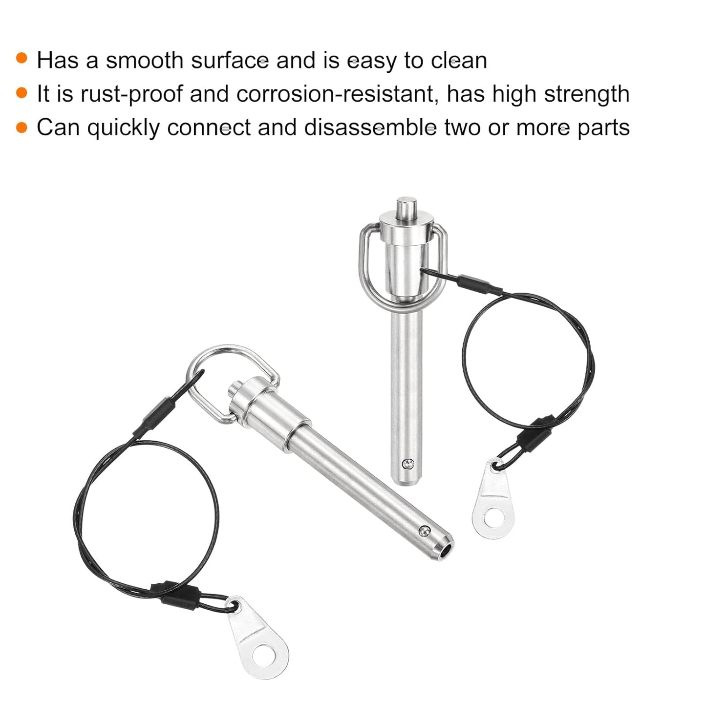 uxcell 1 Pcs Quick Release Pin, 3/8" x 2"(Dia. x L) Push-Button Ball Locking Pin 304 Stainless Steel Ring Handle Locking Pin with Wire for Audio Bimini Top Marine, Silver