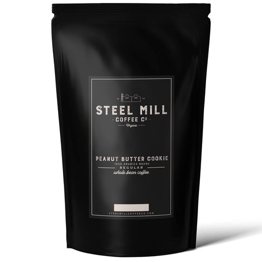 Steel Mill Coffee Co. Peanut Butter Cookie Flavored Coffee - Ground Coffee, Regular, Medium Roast, 100% Arabica Beans, Vegan, Gluten-Free, Sugar-Free, 12 oz Bag