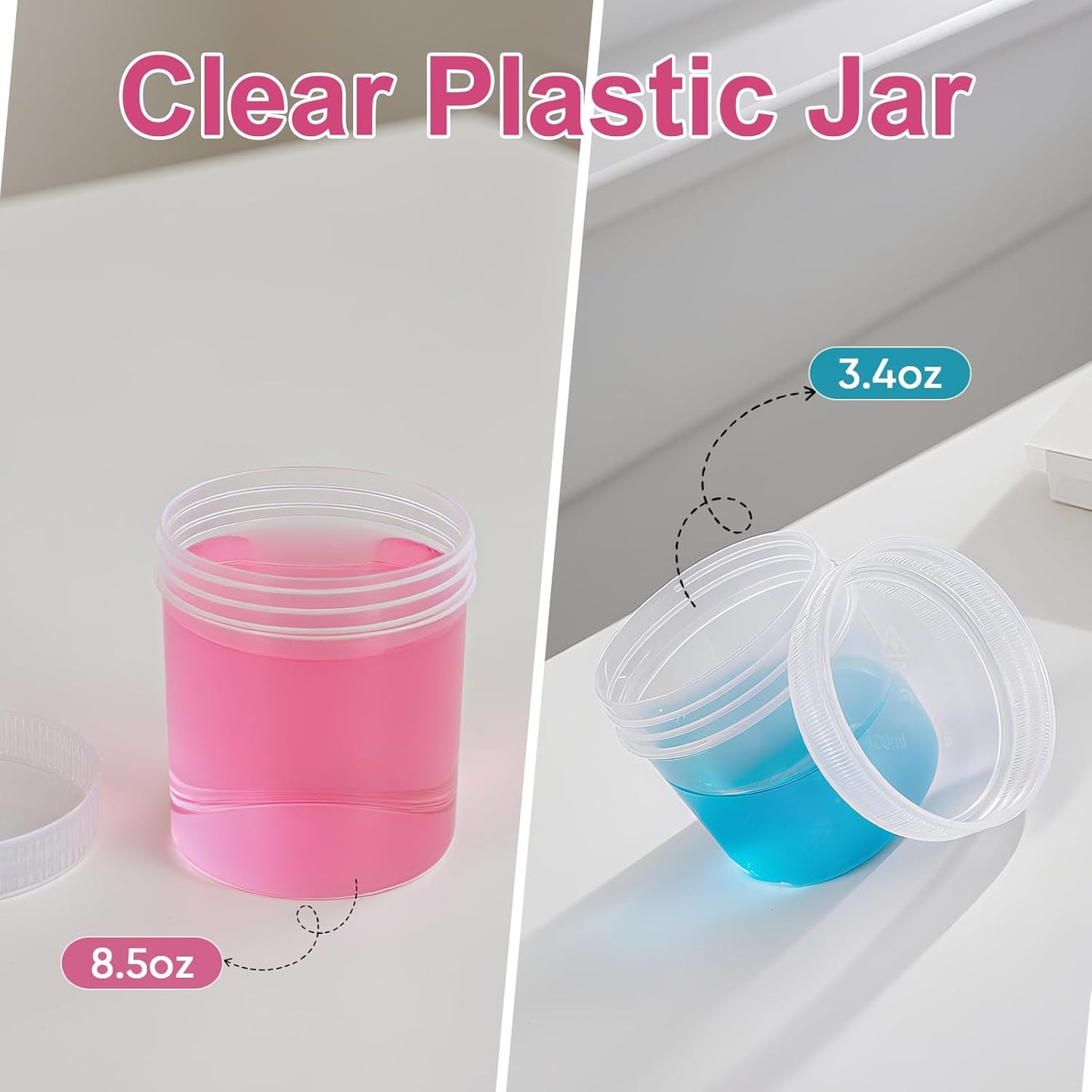 Wide Mouth Travel Containers, PP Clear Leak Proof Travel Plastic Jars with Lids for Creams Lotion Cosmetic, Jewelry Beads, Sample, Small Items Storage (4 Pcs 3.4 oz，4 Pcs 8 oz)