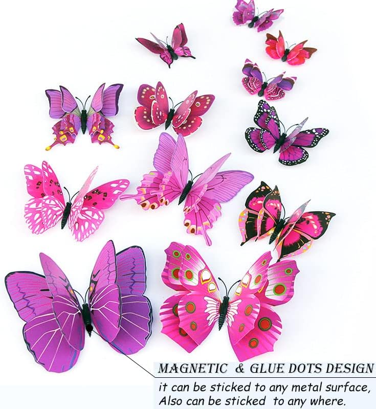 Butterfly Wall Decor 24/48 PCS, 3D Butterflies Stickers for Party Decorations with Magnets(Purple, 24)