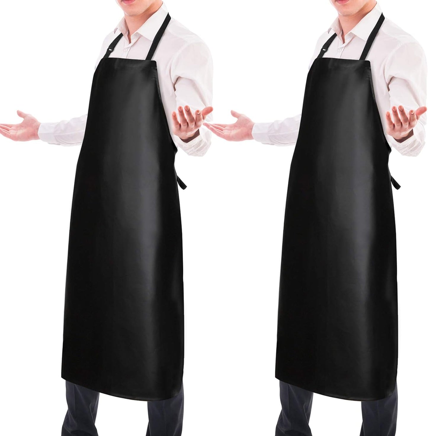 2 Pack Waterproof Rubber Vinyl Apron 40 Inch Chef Aprons for Men Heavy Duty Chemical Work Apron Extra Long Grilling Aprons with Adjustable Bib Apron for Dishwashing Lab Butcher Cooking Kitchen Black