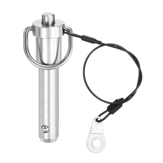 uxcell 1 Pcs Quick Release Pin, 1/2" x 2.52"(Dia. x L) Push-Button Ball Locking Pin 304 Stainless Steel Ring Handle Locking Pin with Wire for Audio Bimini Top Marine, Silver