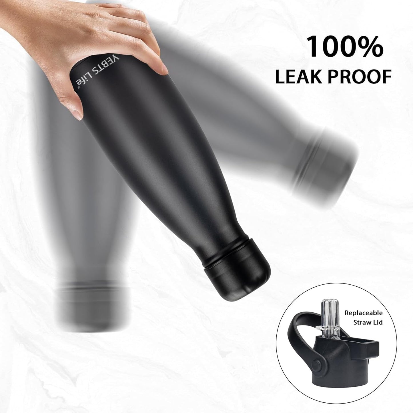 Insulated Water Bottle,2 Pack-9oz Stainless Steel Water Bottles with straw lid,Metal Sports Thermos Water Bottles for Boys,Girls,Double Wall Vacuum BPA-Free Flask for School, Sports & Travel-Black