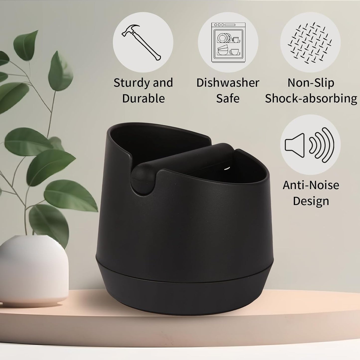 Knock Box 6 Inch Espresso Knock Box Shock-Absorbent Knock Box Espresso with Removable Knock Bar and Non-Slip Base Espresso Machine Accessories for Home/Office