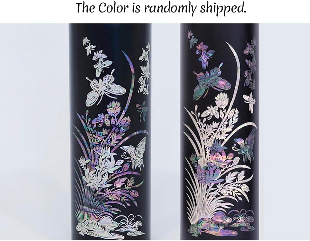 Mother of Pearl Design Stainless Steel Water Bottle 17 oz Leakproof Screw Cap Wide Mouth Double Wall Vacuum Insulated Travel Sport Water Flask Thermo Mug (Orchid Flower)