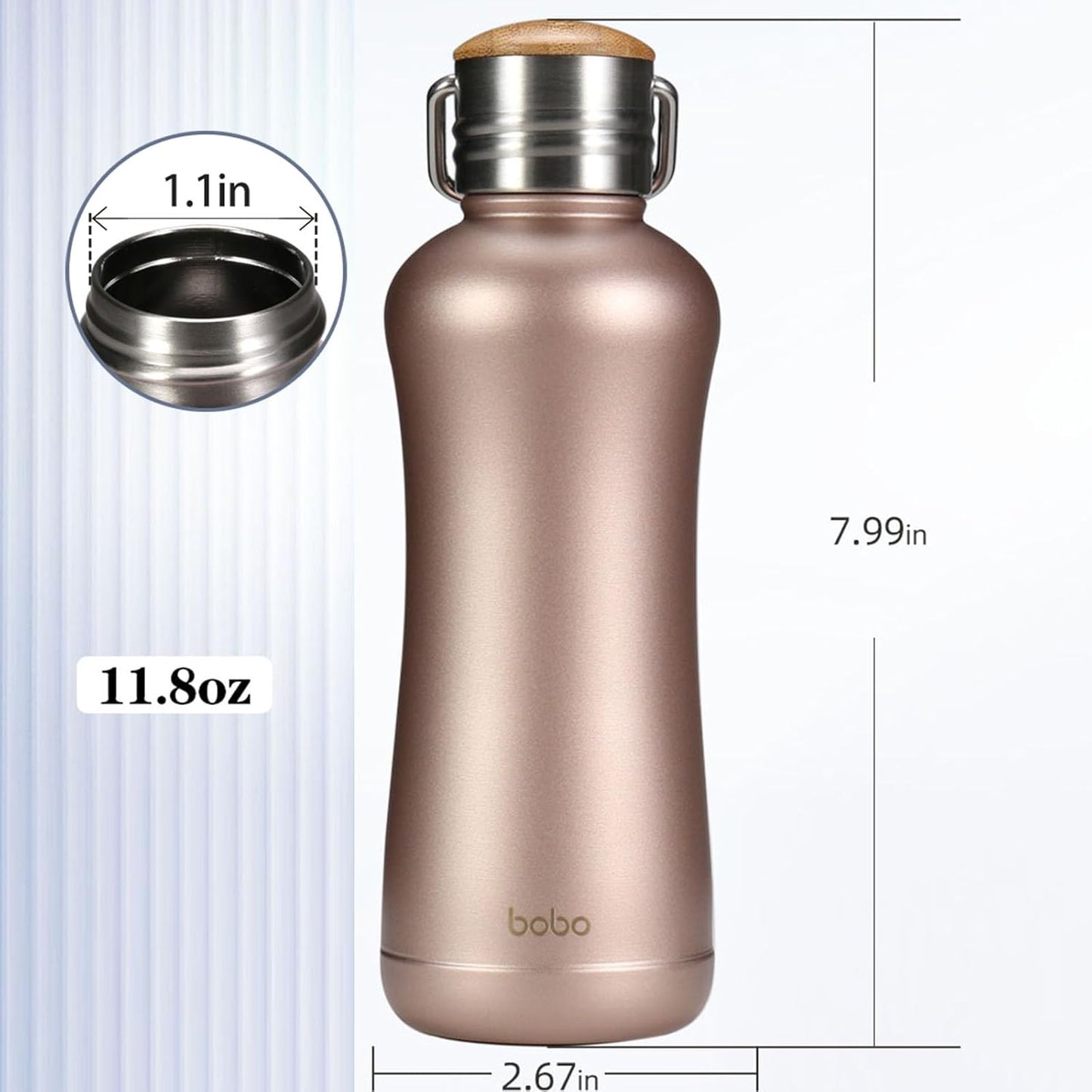 YOHKOH Mini Vacuum Insulated Water Bottle With Bamboo Lid - Stainless Steel Thermos Water Bottle for Women Girls Kids, Metal Sports Hot and Cold Water Bottle Leak-Proof BPA-Free (11.8oz,Gold)