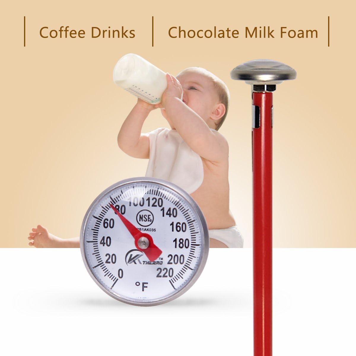 KT THERMO Instant Read 1-Inch Dial Thermometer(4-Pack),Best for The Coffee Drinks,Chocolate Milk Foam