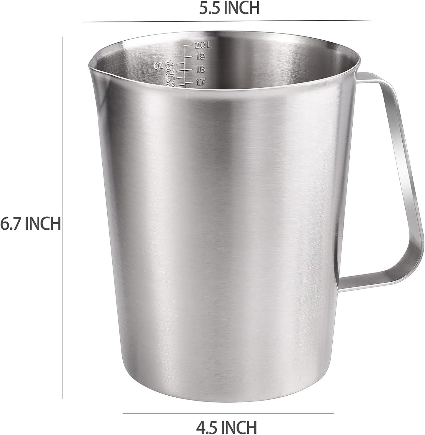 Stainless Measuring Cup (2000ML), KSENDALO 8 Cup Stainless Measuring Cup, Stainless Pitcher with Marking with Handle, 64 Ounces (2.0 Liter)