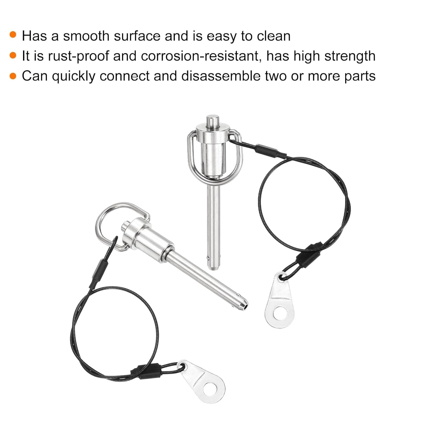 uxcell 1 Pcs Quick Release Pin, 1/4" x 1.57"(Dia. x L) Push-Button Ball Locking Pin 304 Stainless Steel Ring Handle Locking Pin with Wire for Audio Bimini Top Marine, Silver