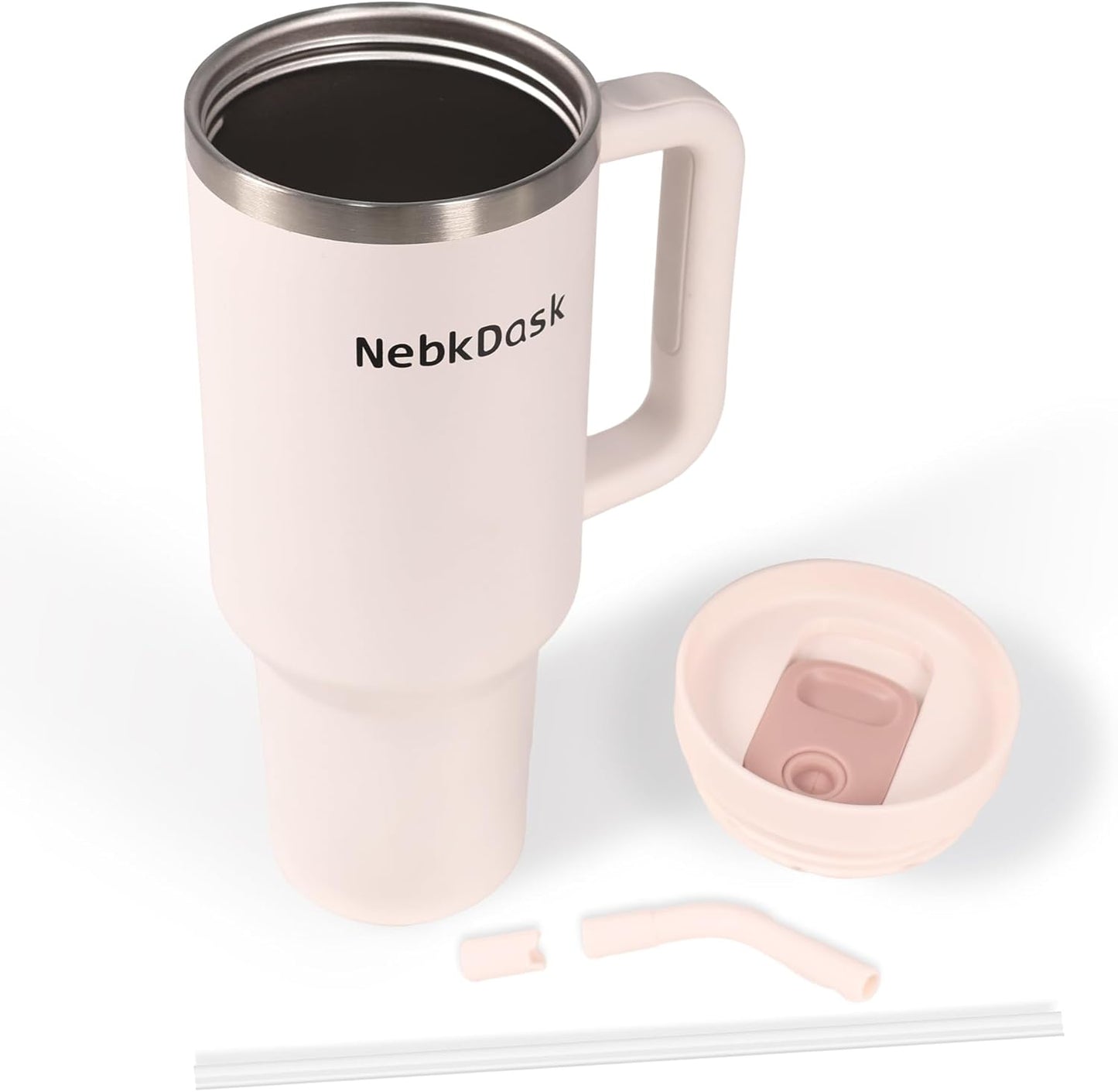 40 oz Water Bottle with Handle & Straw – Insulated Stainless Steel Bottle, Leakproof, Fits in Cup Holder – Reusable Cold Drink Thermos for Women & Men (Pink)