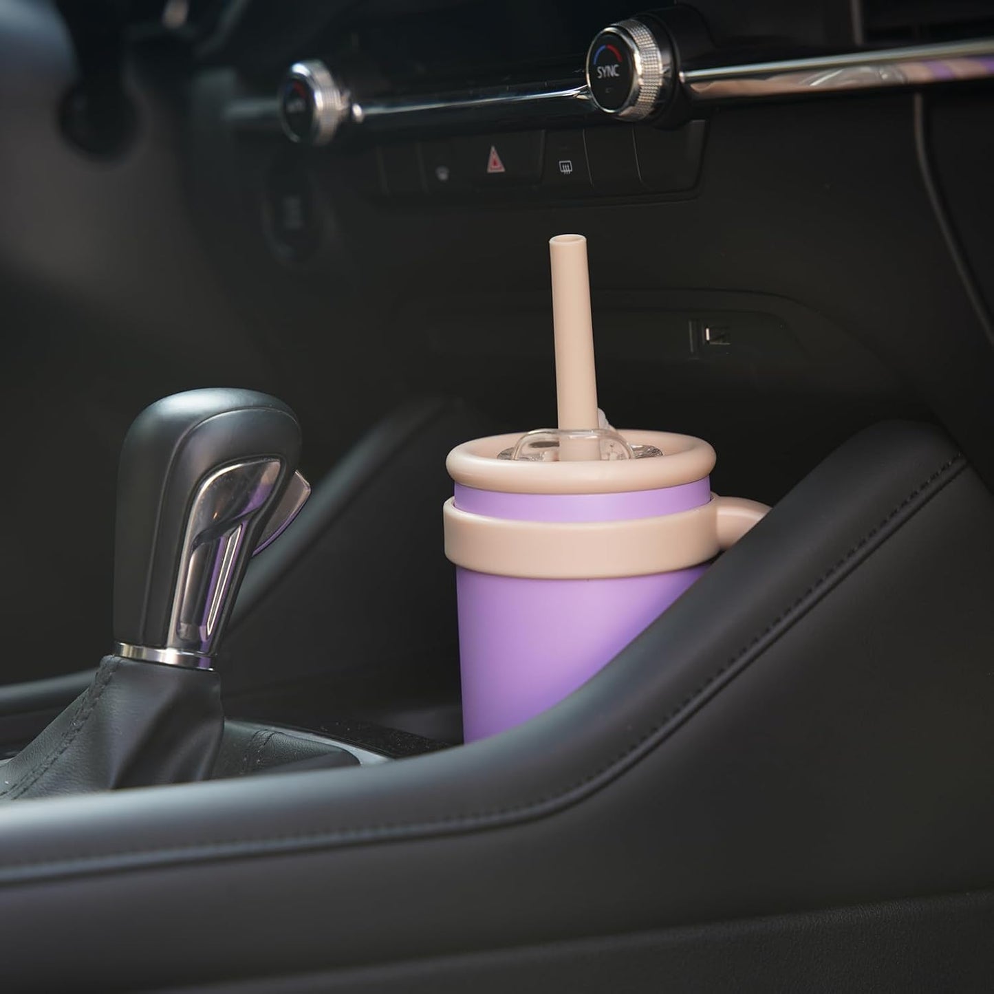 14 oz Tumbler with Side Handle, Insulated Water Bottle with Straw and 2 in 1 Lid, Stainless Steel Cup Travel Coffee Mug for Sports Office Gym,Brown