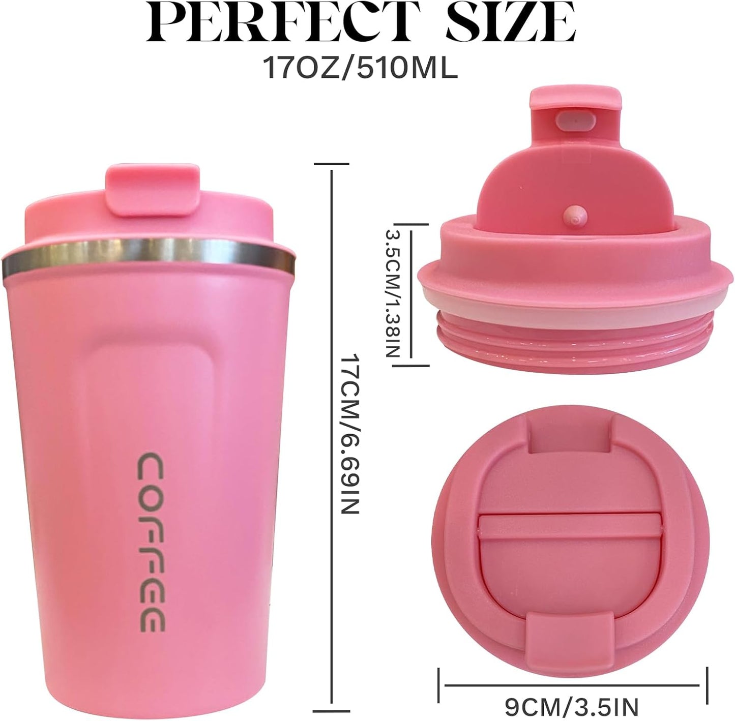 YINBAOGE Insulated Travel Coffee Mug Spill Proof Leak Proof Pobtable To Go Camping Stainless Steel Coffee Tumbler Reusable Coffee Cups with Lids Thermos for Hot and Cold Drink (2nd-Pink, 17 OZ)