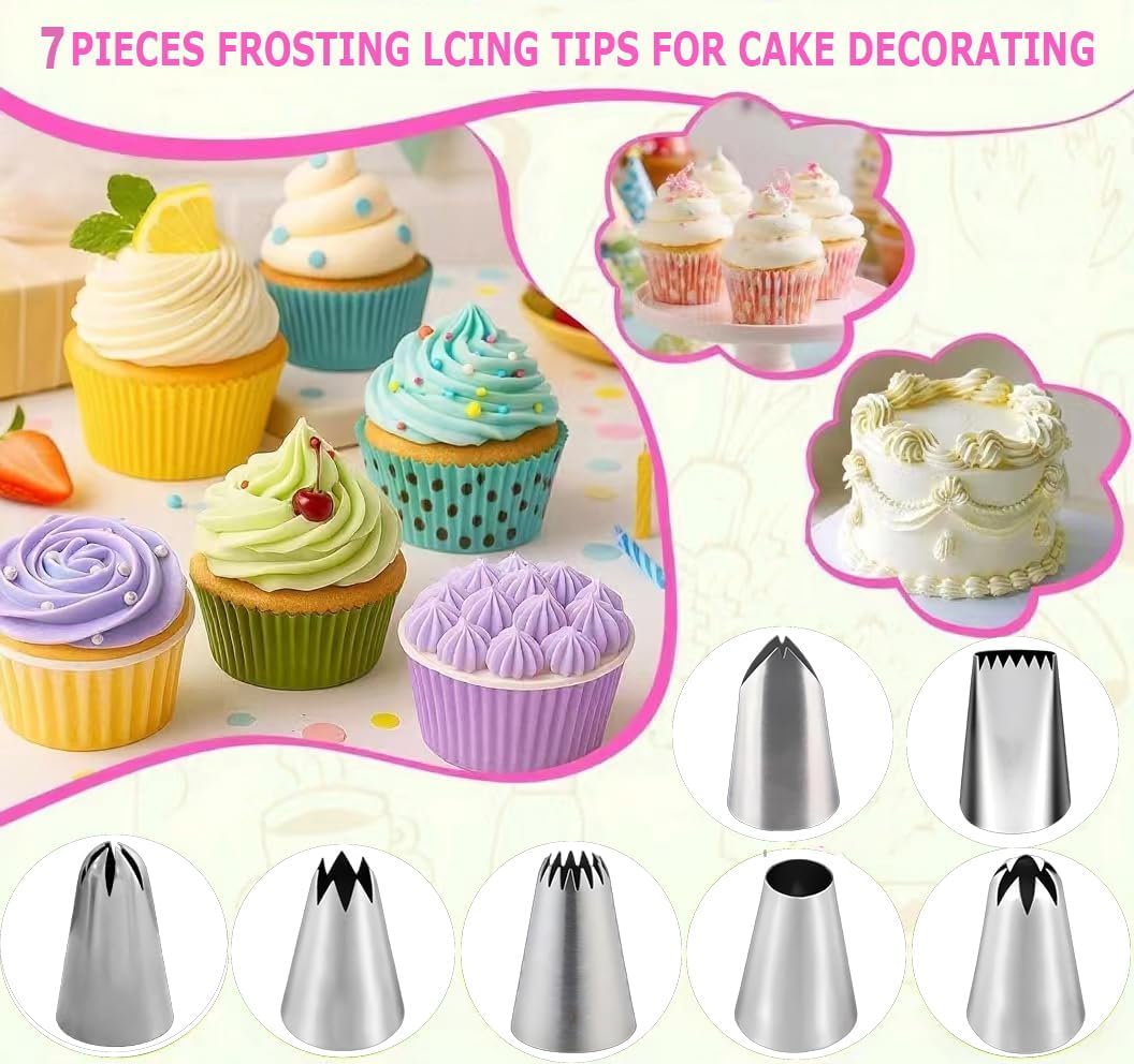Large Piping Tips Set, Stainless Steel Cake Decorating Icing Tips Nozzles, Pastry Cake Decorating Tips Baking Tools For Cookies Cupcake Decorating Kit (1M 2D 1A 6B 853 895 114)