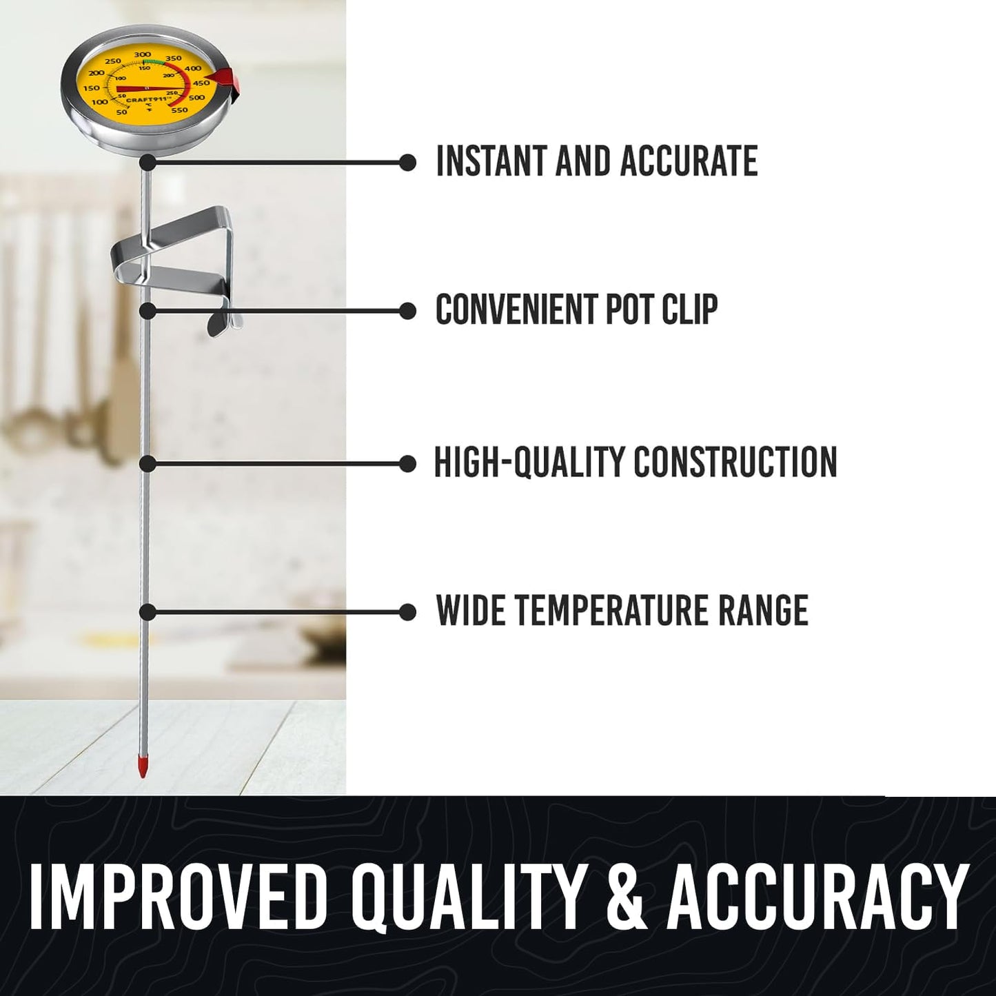 Candy Thermometer with Pot Clip - Deep Fry Oil Thermometer for Frying and Candle Making - Yellow