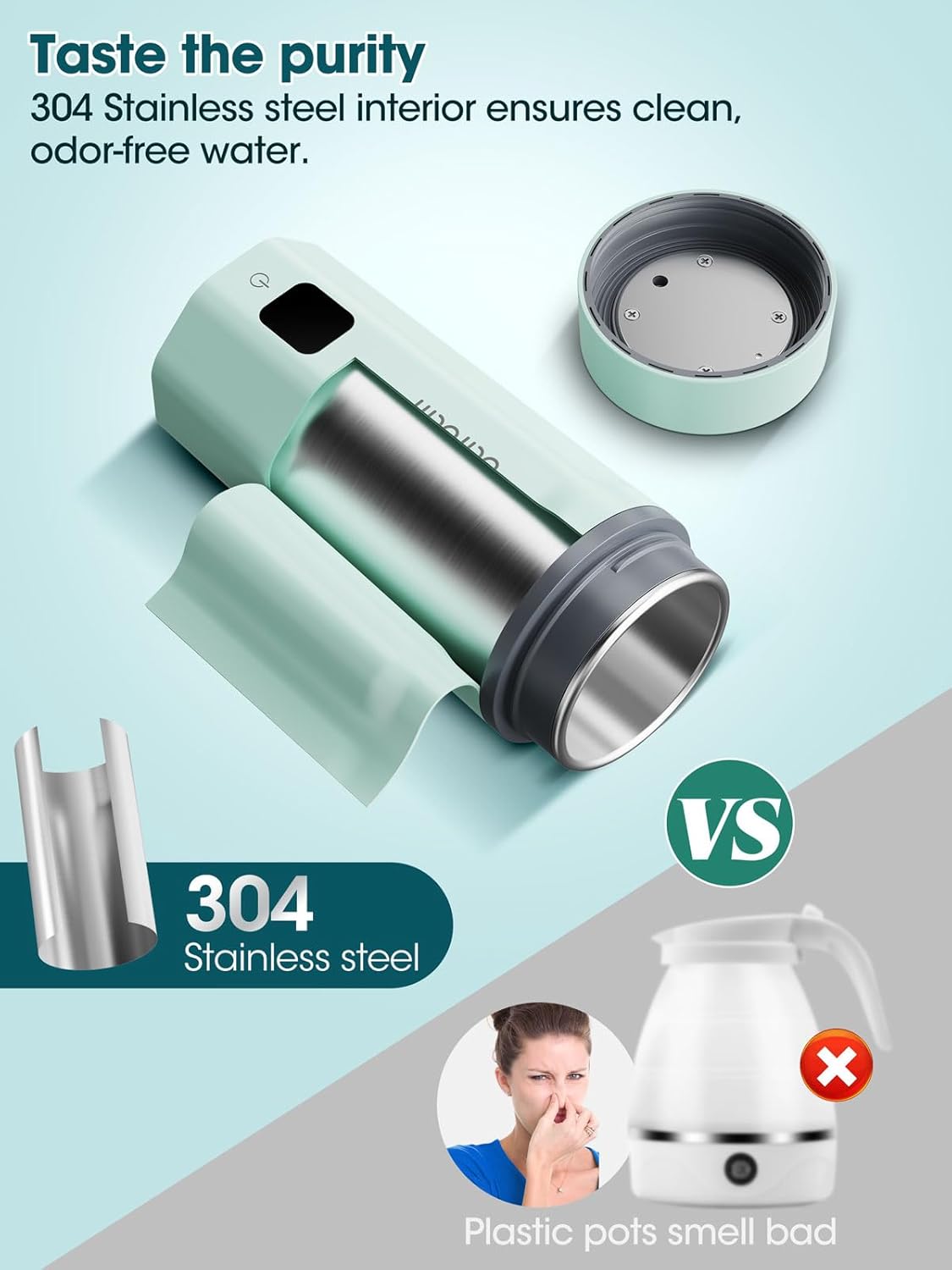 balbali 18.6oz Portable Kettle for Travel 100-250V Dual Voltage for International/Global/Europe - 6 Preset Travel Electric Kettle Hot Water Boiler/Heater/Warmer/Tea Maker - Green