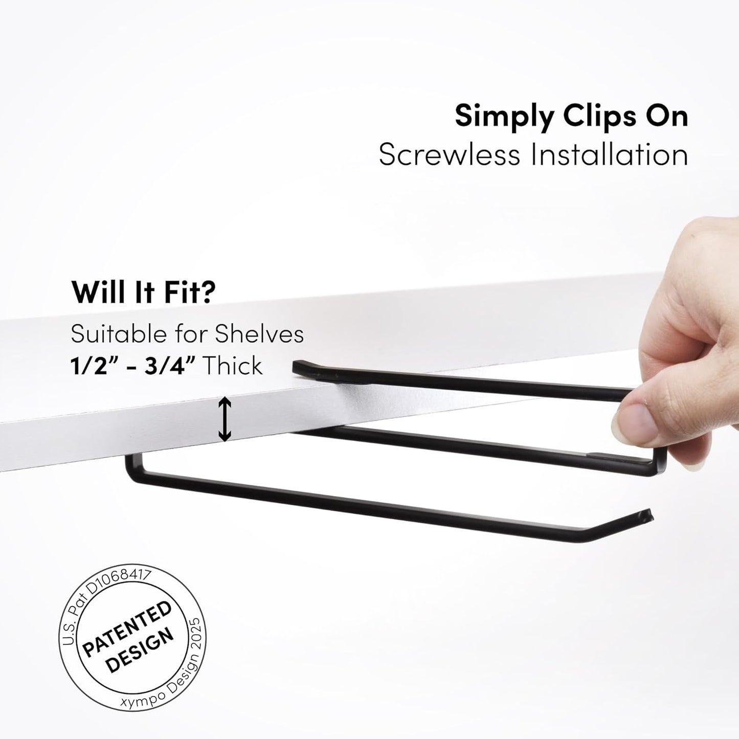 Coffee Mug Hanger for Cabinet, Clip-On Shelf, for Cups, Utensil, Tumbler Lid, Screwless Install (Pack of 2), Fits Shelves up to 3/4"