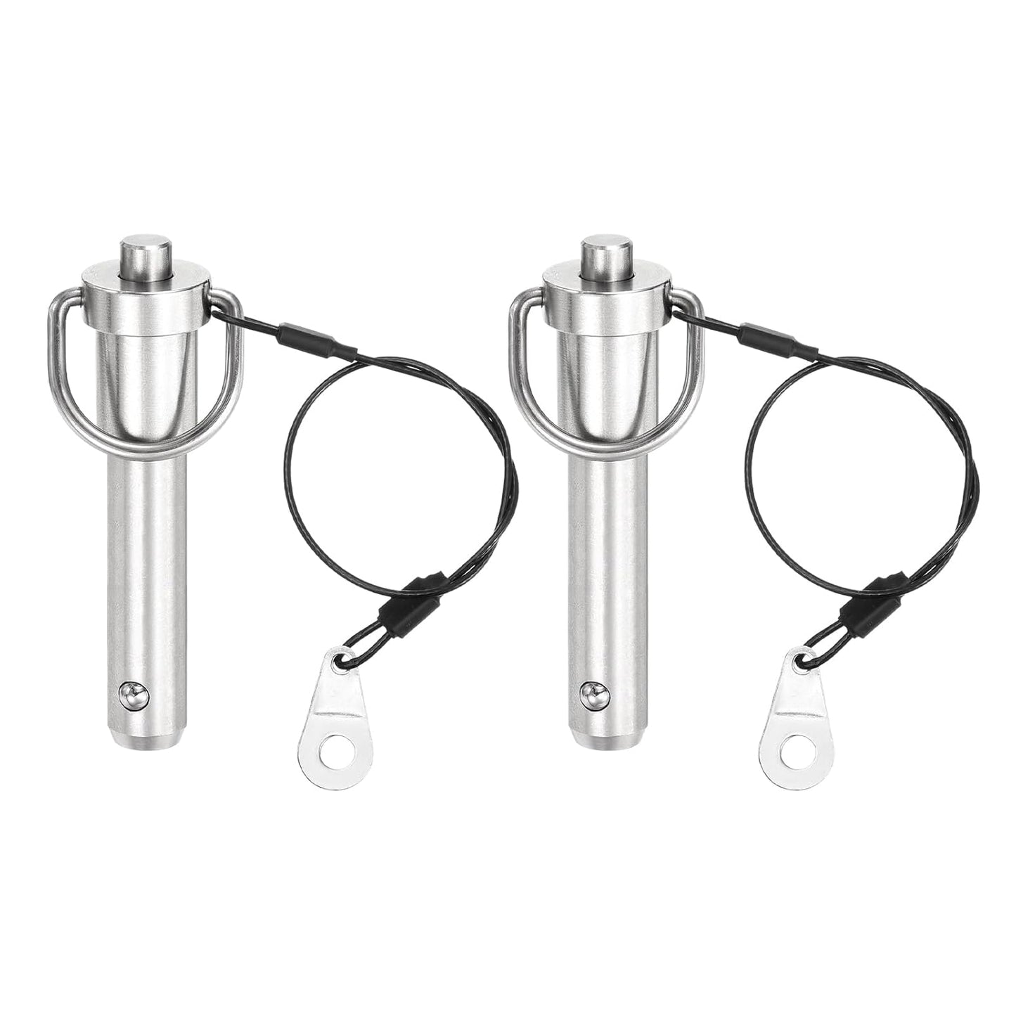 uxcell 2 Pcs Quick Release Pin, 1/2" x 2.52"(Dia. x L) Push-Button Ball Locking Pin 304 Stainless Steel Ring Handle Locking Pin with Wire for Audio Bimini Top Marine, Silver