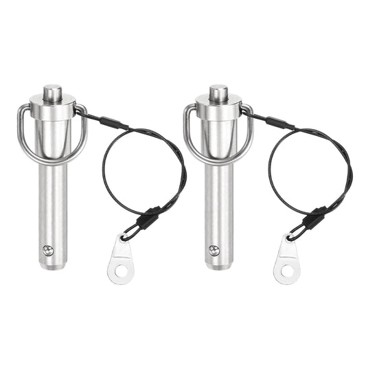 uxcell 2 Pcs Quick Release Pin, 1/2" x 2.52"(Dia. x L) Push-Button Ball Locking Pin 304 Stainless Steel Ring Handle Locking Pin with Wire for Audio Bimini Top Marine, Silver