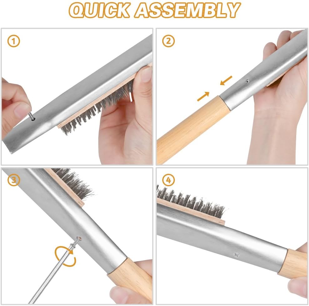 Pizza Oven Brush, 26" Brush and Stainless Steel Scraper for Pizza Stone with Screwdriver and Non Scratch Heat Proof Brass Bristles, BBQ Grill Cleaning Brush Outdoor Pizza Oven and Accessories