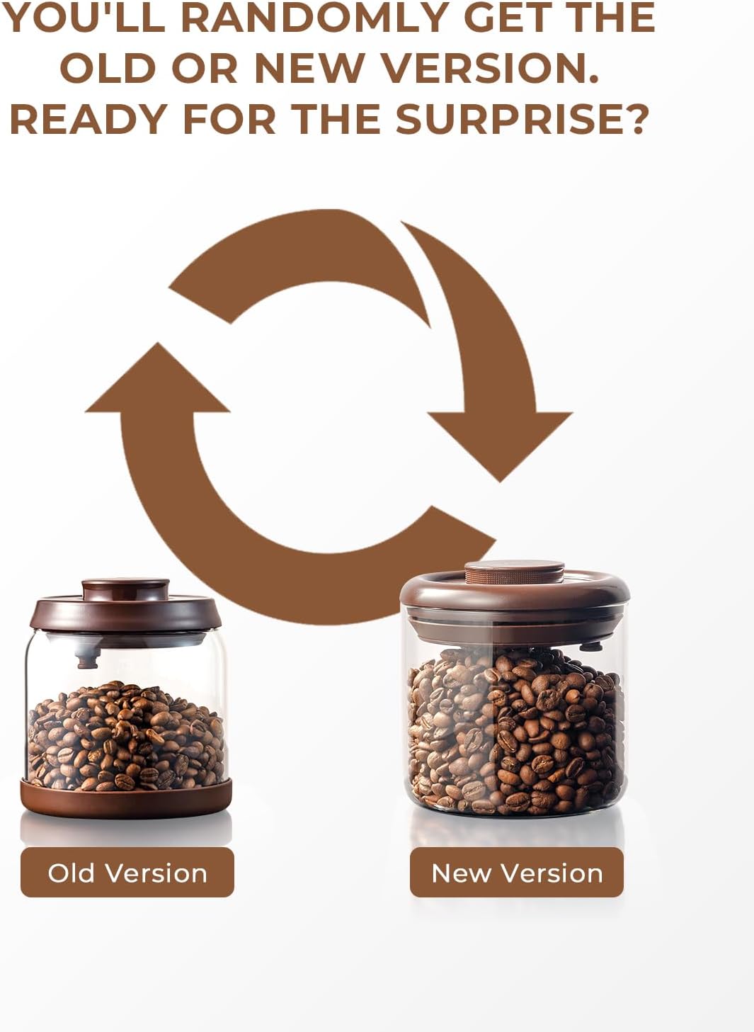 Borosilicate Glass Coffee Jar 600 ml – Pop Top Airtight Coffee Canister with CO2-Release Valve, 7 Oz Coffee Container for Ground Coffee, Brown