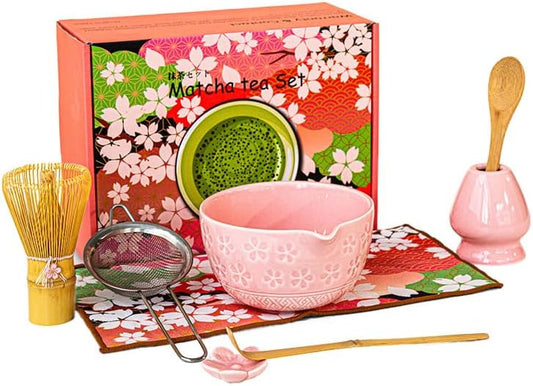 8 PCS Matcha Whisk Set, Ceramic Matcha Set, Includes Bowl, Matcha Whisk Holder Matcha Bamboo Whisk, Scoop, Sifter, Unique Gift for Matcha Lovers (A)