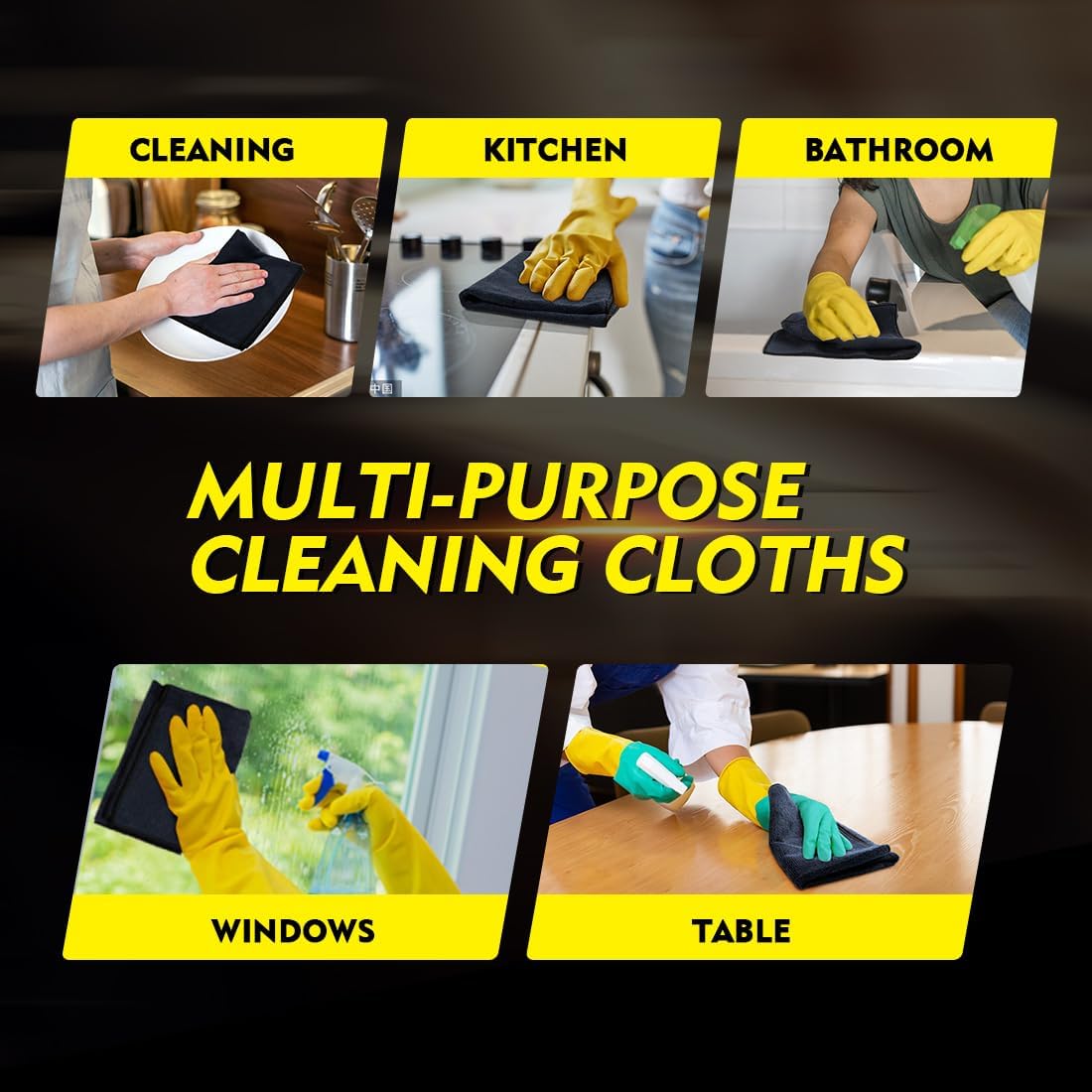 HOMEXCEL Black Microfiber Cleaning Cloth 50 Pack, 12.5 x 12.5 inch Microfiber Towels for Cars, Ultra Absorbent Car Washing Cloth, Lint Free Streak Free Cleaning Rags for Car, Kitchen, and Window