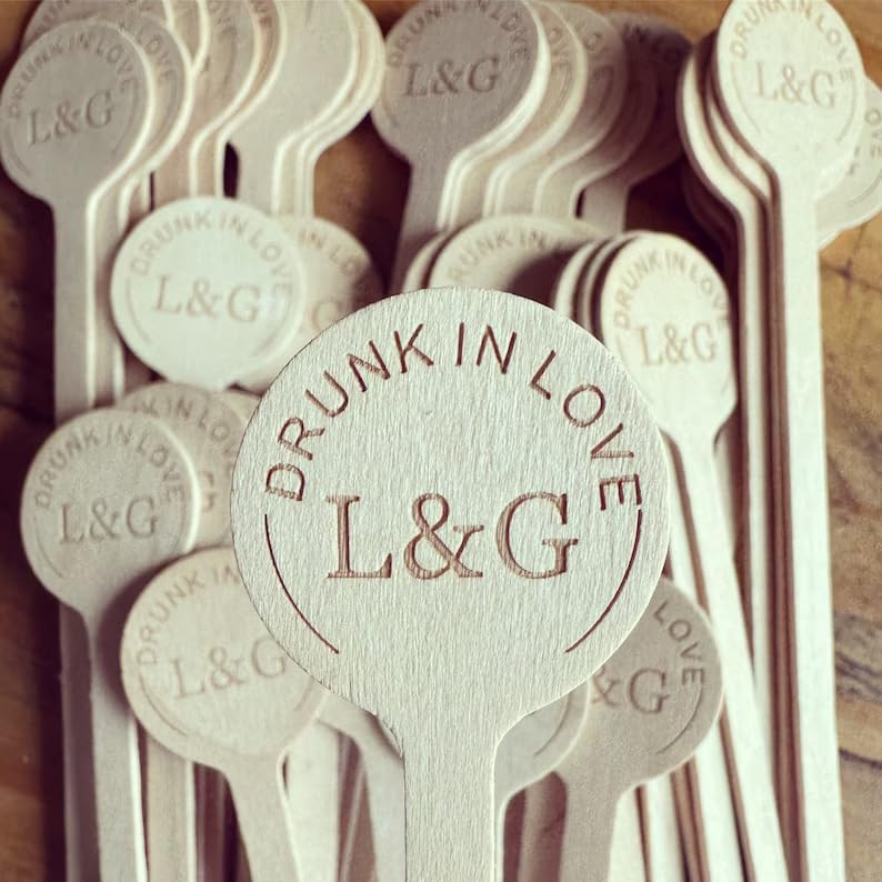 Generic 100-500 PCS Personalized Wooden Drink Stirrers, Custom Disposable Coffee Stir Sticks with Round Ends, Favor Decor for Wedding/Party/Business/Gift, Coffee Stirrer or Cupcake Picks