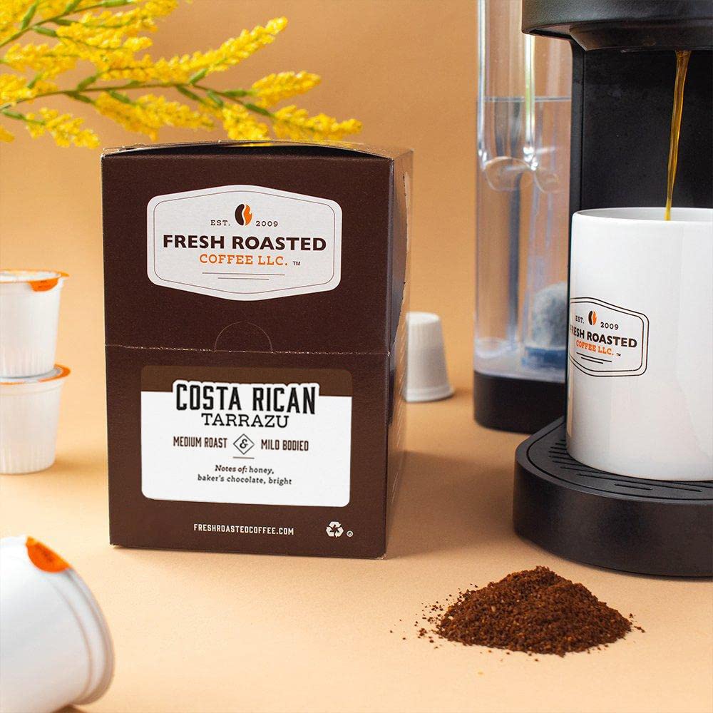 Fresh Roasted Coffee, Costa Rica Tarrazu, Medium Roast, 24 Pods for K Cup Brewers