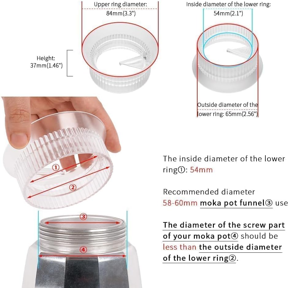 watchget Moka Pot Dosing Funnel, 54mm Stovetop Espresso Coffee Maker Distribution Tool Italian Coffee Maker Dosing Ring For Moka Express 3 Cups, Transparent