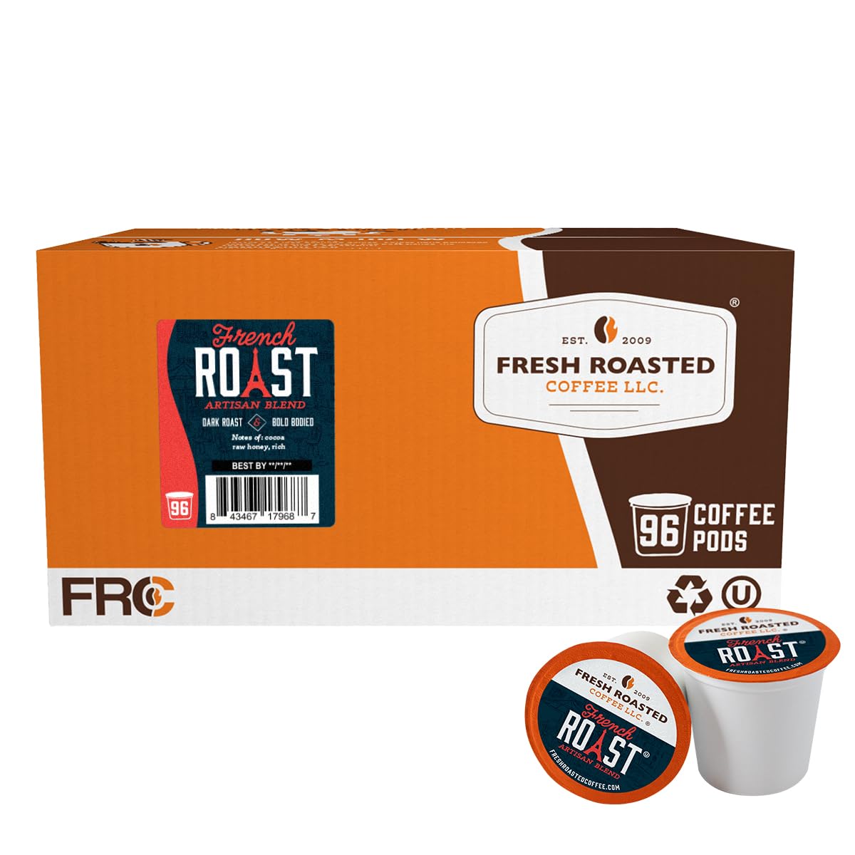 Fresh Roasted Coffee, French Roast, Dark, 96 Pods for K Cup Brewers