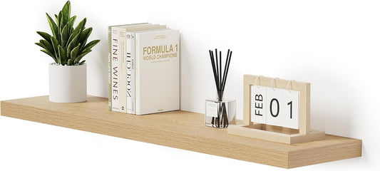 Vivelove Single Floating Shelves Oak 48 Inches, 48 x 10 inch Deep x 1.8 in Thick, Long Wall Shelves Heavy Duty 80 lbs for Bedroom, Living Room, Kitchen, Office, Modern Shelf Book Home Decor