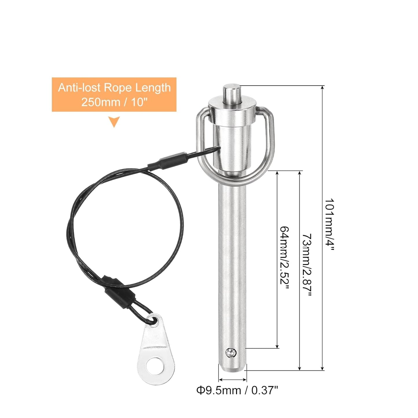 uxcell 1 Pcs Quick Release Pin, 3/8" x 2.52"(Dia. x L) Push-Button Ball Locking Pin 304 Stainless Steel Ring Handle Locking Pin with Wire for Audio Bimini Top Marine, Silver