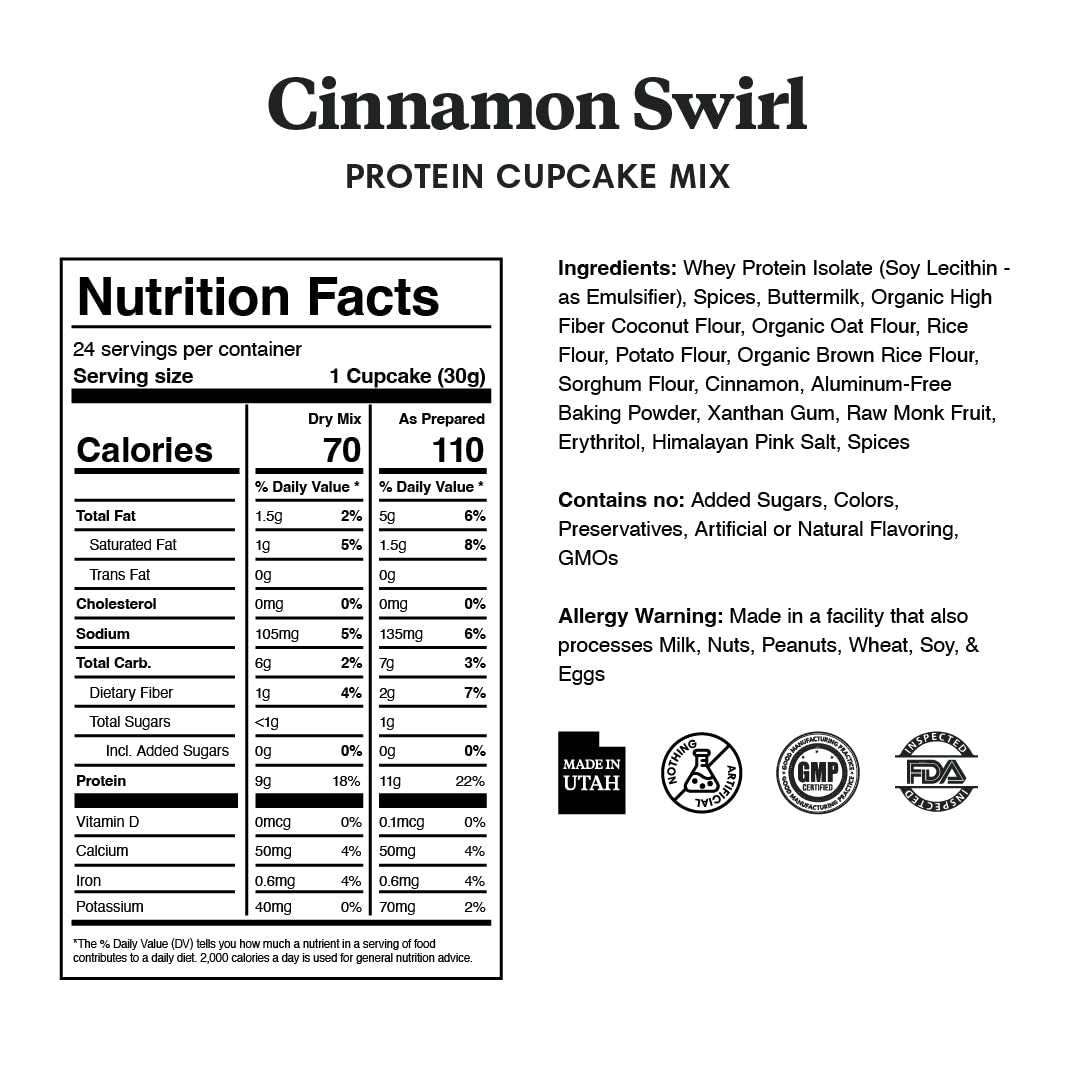 ProDough High Protein- Gluten Free Cupcake Mix, Low Carb, 13g of Protein per Cupcake, No Added Sugars, Keto Friendly, Makes 12, Healthy Dessert (Cinnamon Swirl)