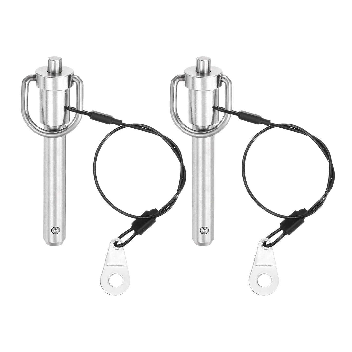 uxcell 2 Pcs Quick Release Pin, 3/8" x 1.77"(Dia. x L) Push-Button Ball Locking Pin 304 Stainless Steel Ring Handle Locking Pin with Wire for Audio Bimini Top Marine, Silver