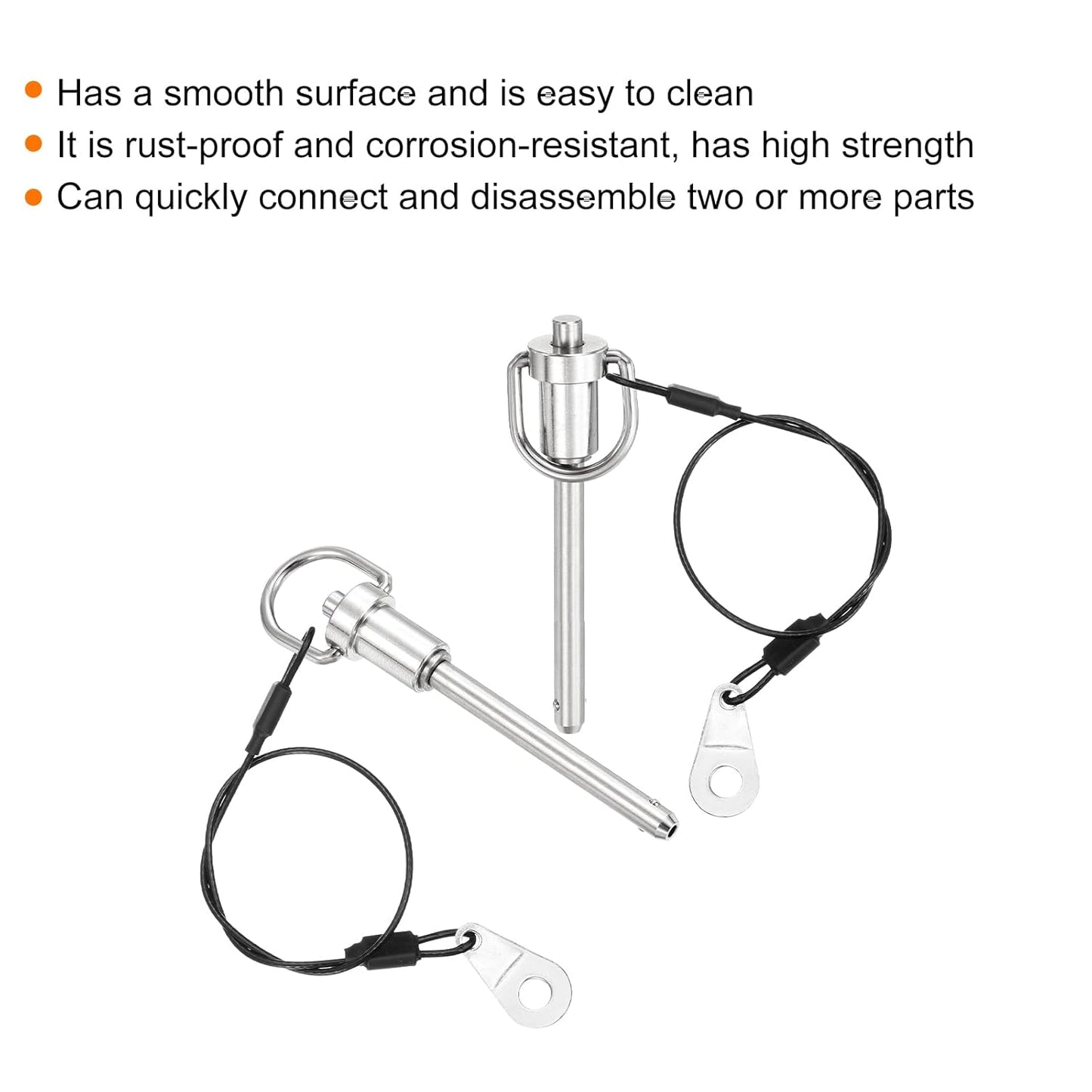 uxcell 1 Pcs Quick Release Pin, 1/4" x 1.77"(Dia. x L) Push-Button Ball Locking Pin 304 Stainless Steel Ring Handle Locking Pin with Wire for Audio Bimini Top Marine, Silver