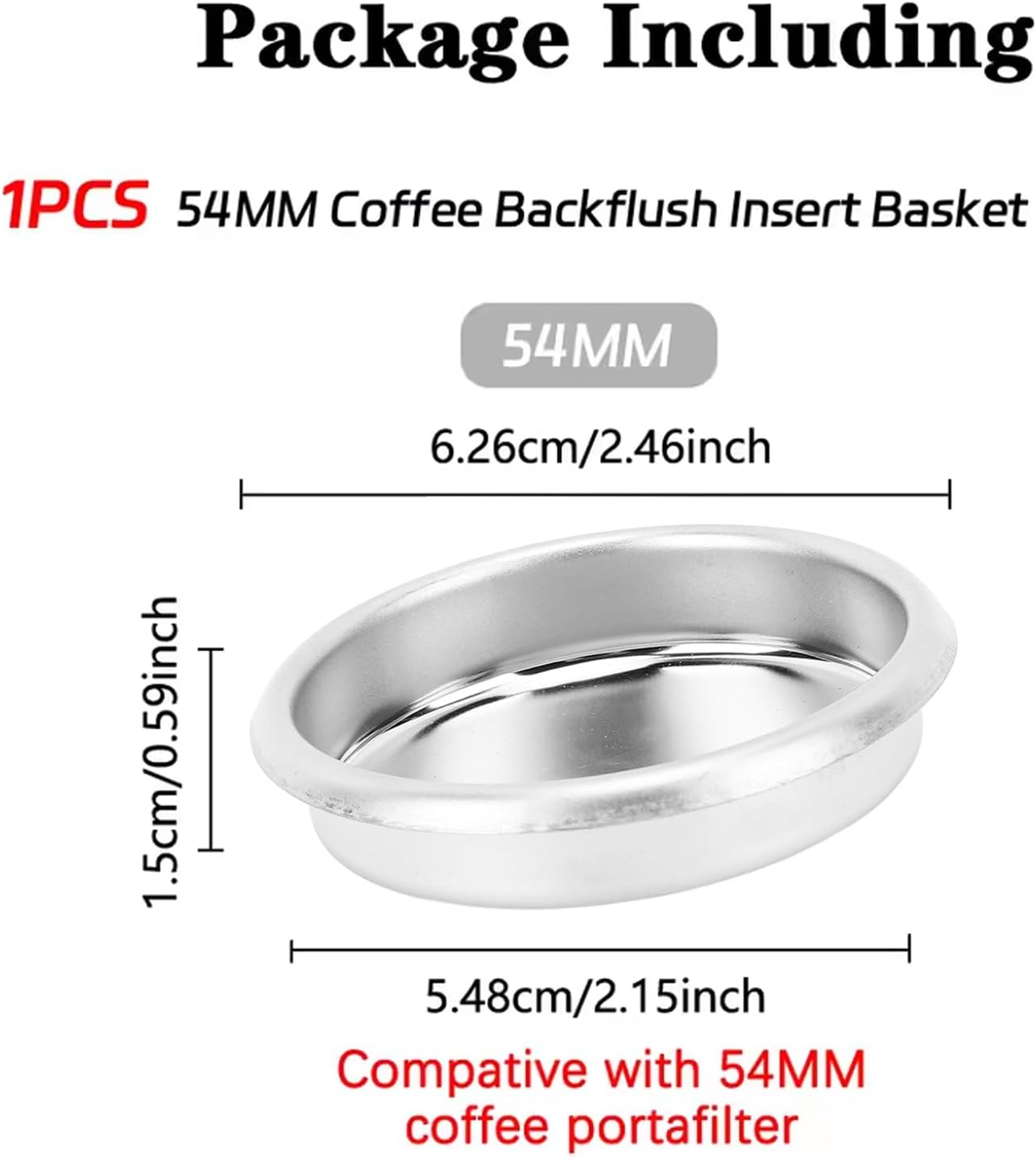 Backflush Inser, 54 mm Blind Filter, 304 Stainless Steel 54mm Backflush Insert, 2.13in Back Flush Blind Filter Basket, Backflush Filter Espresso for Espresso Machines, 1Pcs