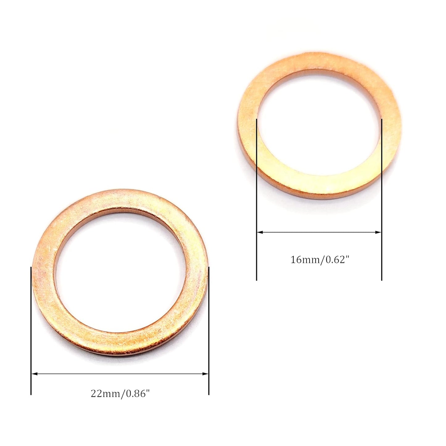 M16 Flat Washer Copper Sealing Ring, 16mm ID 22mm OD 1.5mm Thickness Metric Sealing Gasket, 30 Pieces