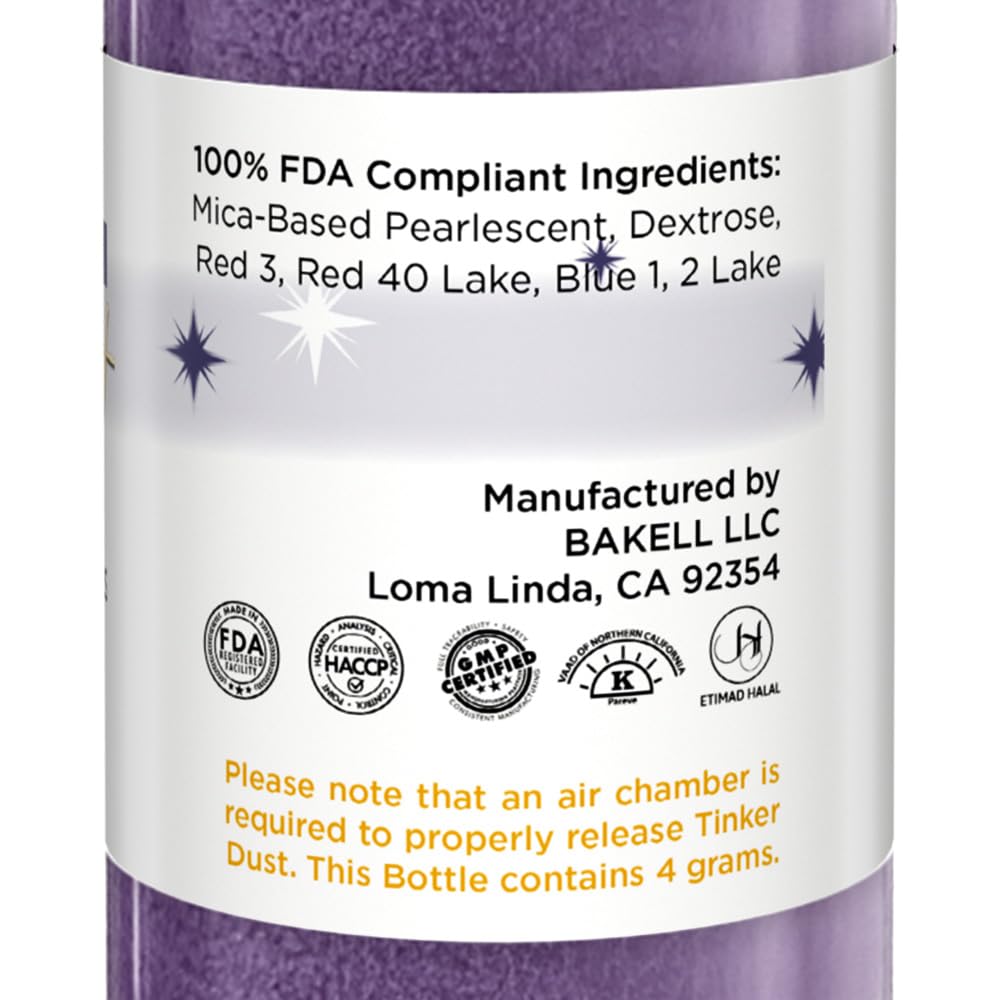 Bakell - Deep Purple Tinker Dust (4g, 1x Mini Spray Pump) Edible Glitter for Food, Desserts, and Beverages!