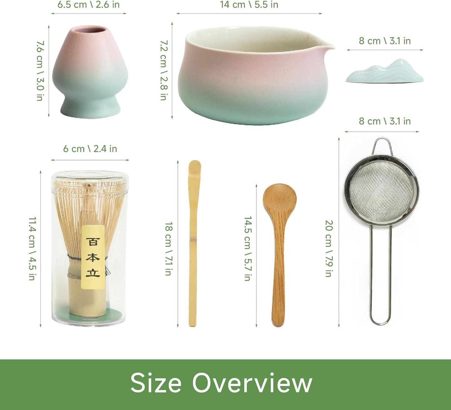 Matcha Whisk Set – 7 Pcs Japanese Tea Set with Bowl, Bamboo Whisk, Scoop, Holder, Sifter – Traditional Matcha Kit for Ceremony, Gift for Matcha Lovers