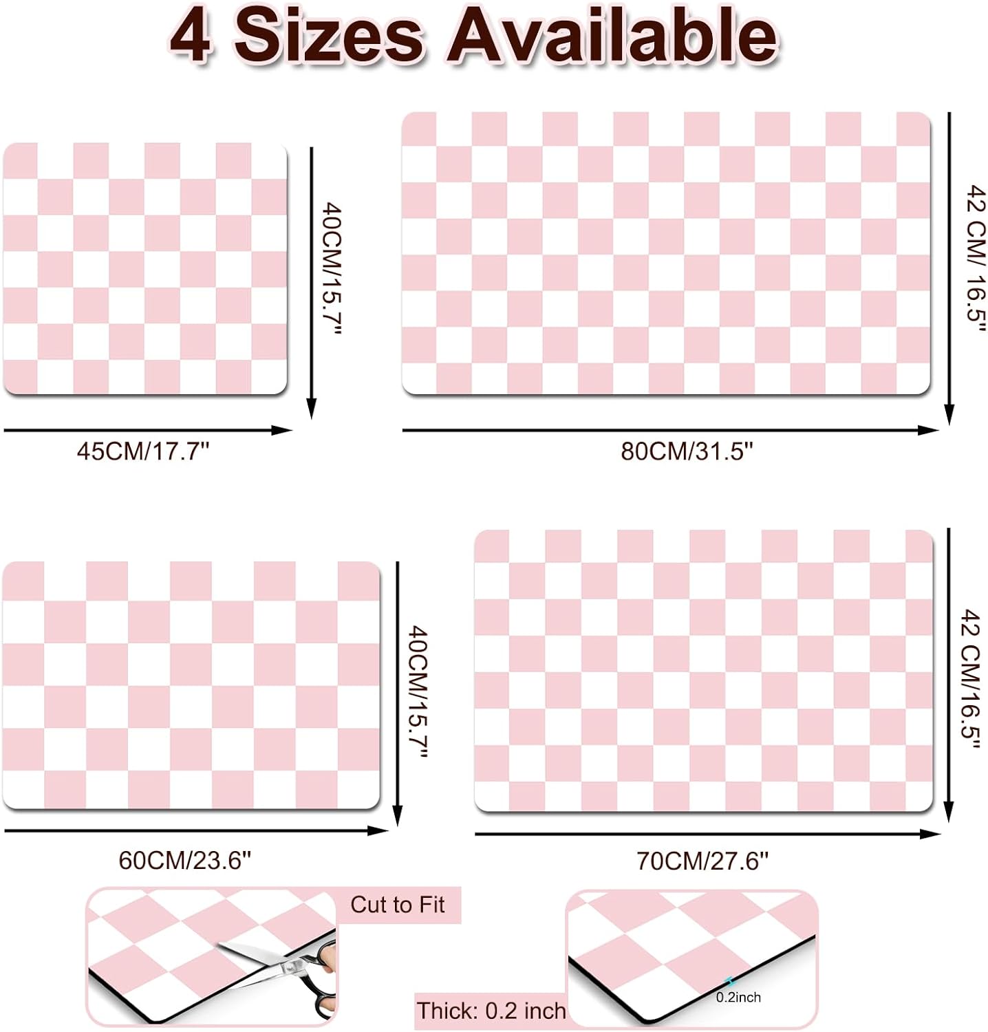 Dish Drying Mat for Kitchen Counter, 16.5’’ X 31.5’’ Absorbent Coffee Mat, Checkered Coffee Bar Mats for Espresso Machine Station, Hides Stains, Rubber Backed Dish Drying Pad, Pink & White