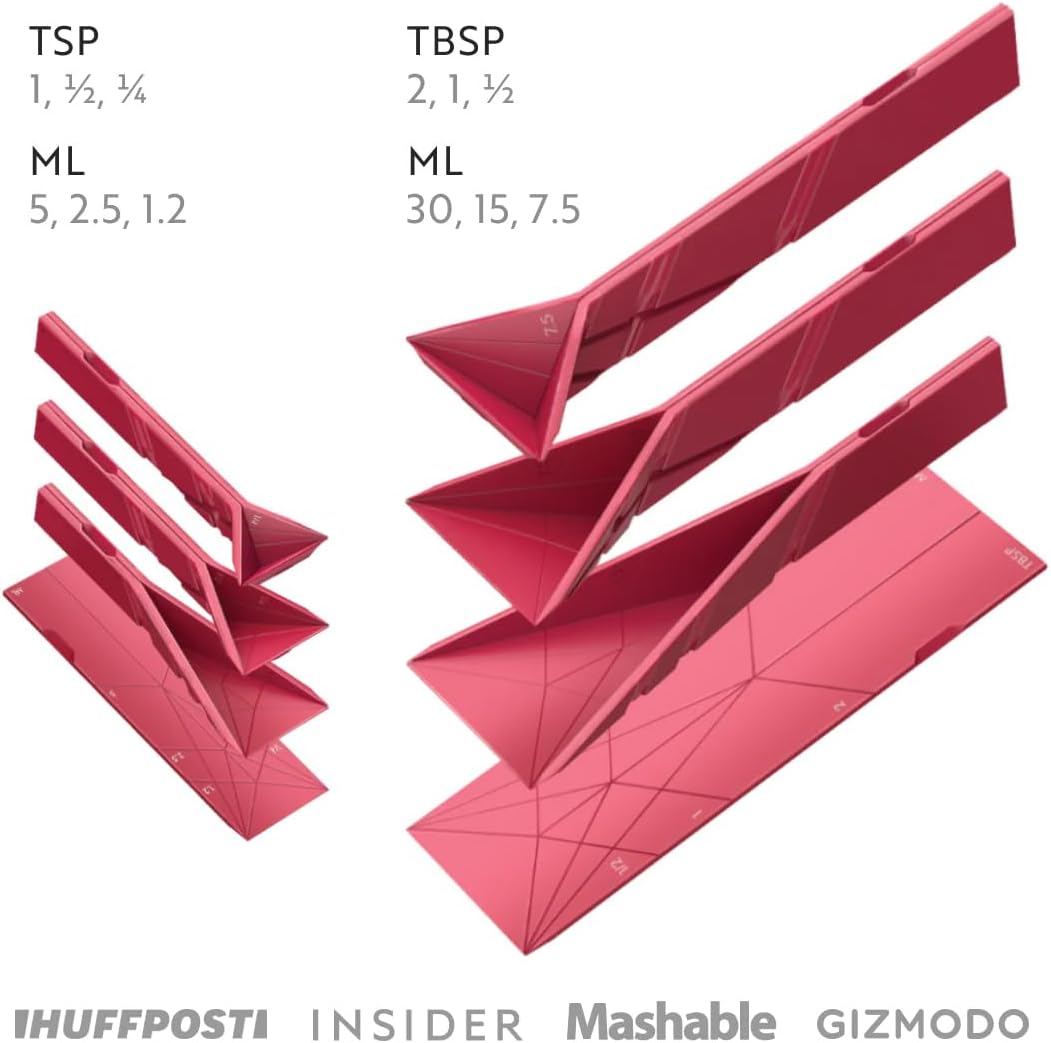 POLYGONS FLAT 3-IN-1 FOLDING MEASURING SPOONS | 2 Spoons with 6 Different Sizes (Yellow)