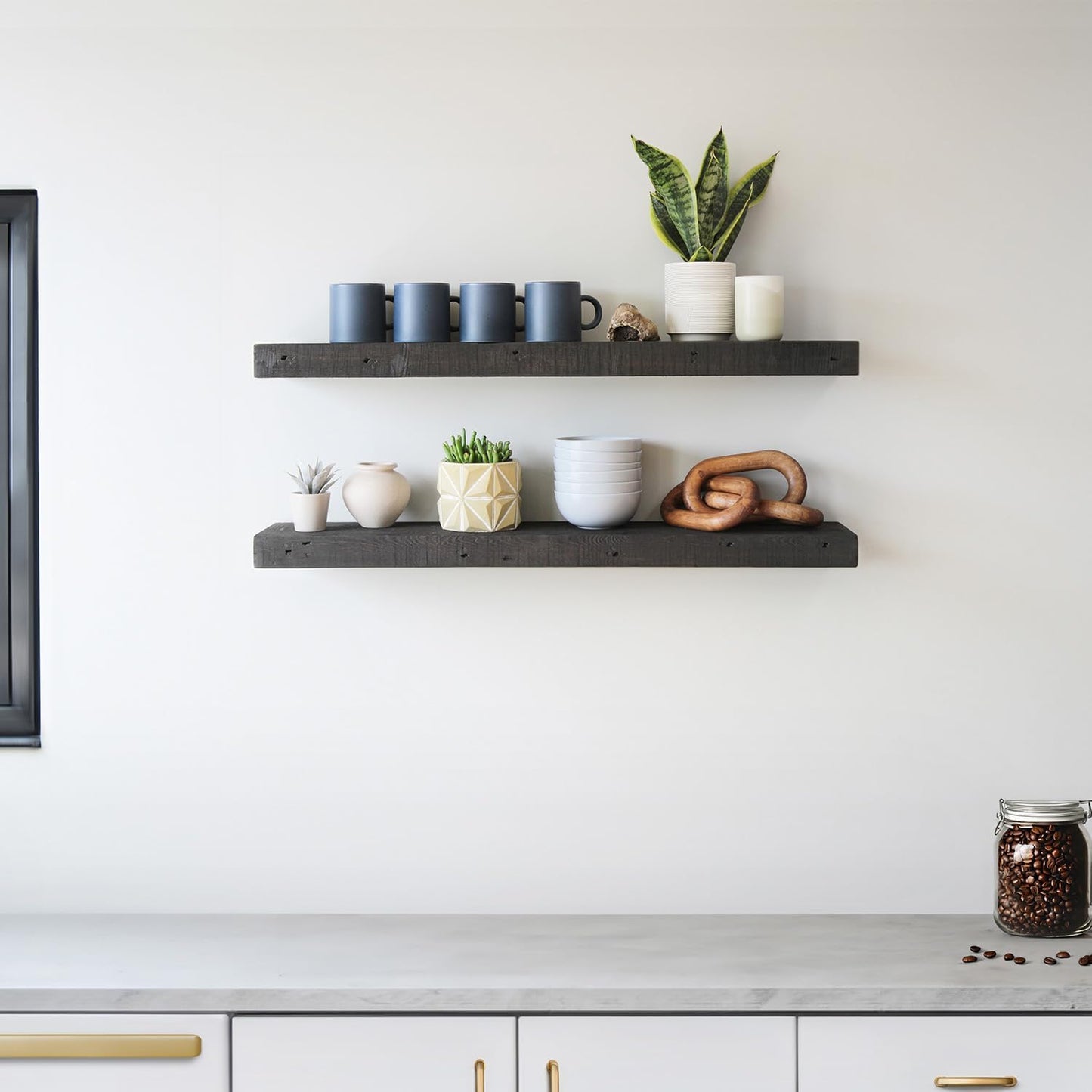 Urban Legacy Reclaimed Barnwood Planks | Floating Shelves for Wall w/Flush Mount Shelf Bracket Set Included | Set of 2 (Coffee Bean, 30"x7"x 2")