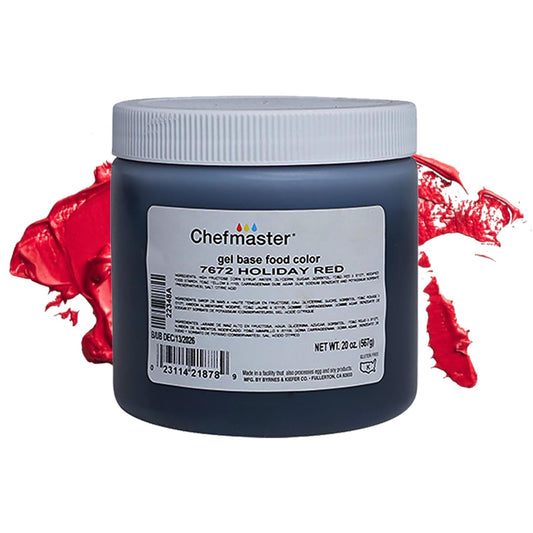Chefmaster Holiday Red Gel Food Coloring | Vibrant Color | Professional-Grade Dye for Icing, Frosting, Fondant | Baking & Decorating | Fade-Resistant | Easy-to-Use | Made in USA | 20 oz