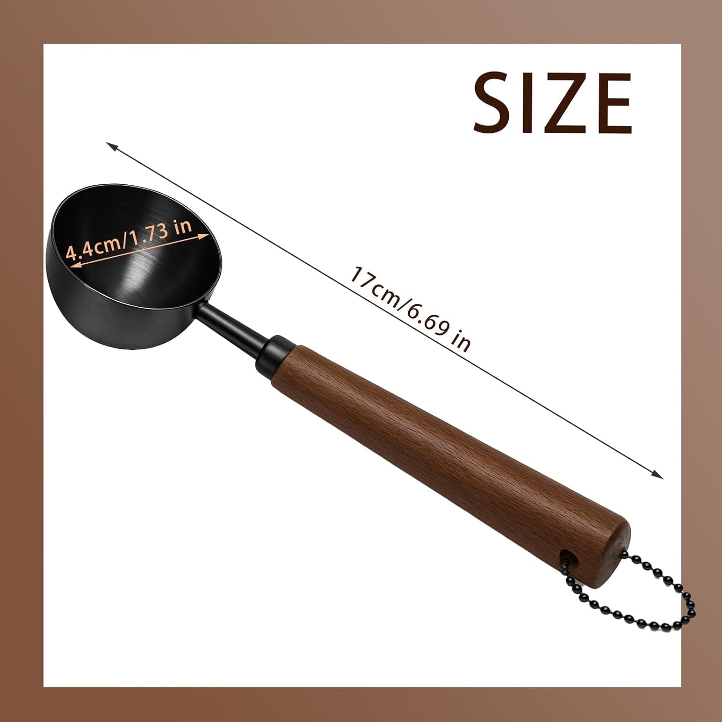 2pcs Vintage Coffee Measuring Spoon， 30ml/10g Capacity Coffee Scoop for Ground Coffee、Coffee Beans and Tea，304 Stainless Steel Coffee Spoons with Long Wooden Handle（Black)