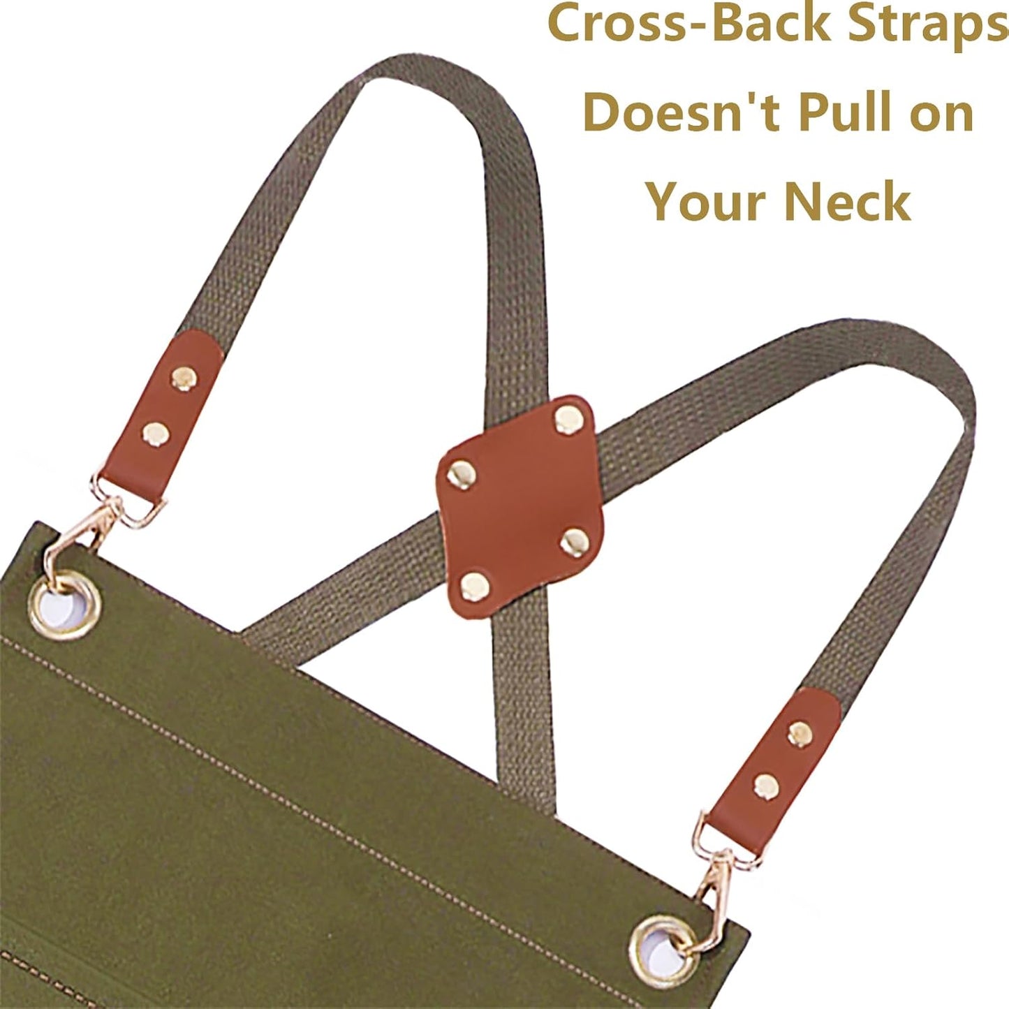 AFUN Chef Aprons for Women Men with Large Pockets, Cotton Canvas Cross Back Water Repellent Work Apron, Size M to XXL (Greygreen)