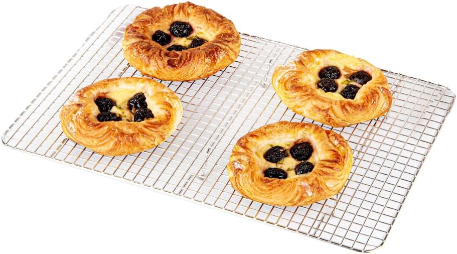 Restaurantware Met Lux 9.8 x 14.8 Inch Wire Baking Rack 1 Heavy-Duty Oven Wire Rack - Fits Jelly Roll Pan Dishwashable Stainless Steel Cooling Rack Elevated Feet Oven-Ready Up To 575F