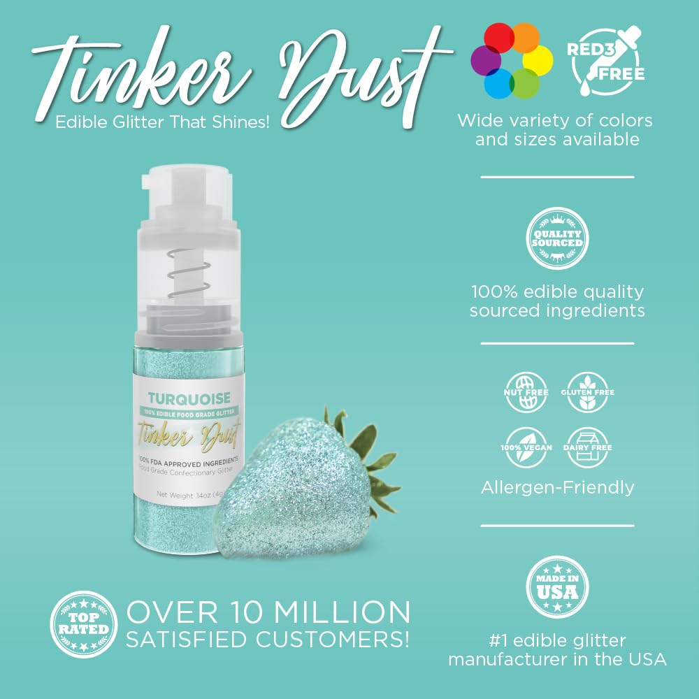 Bakell - Turquoise Tinker Dust (4g, 1x Mini Spray Pump) Edible Glitter for Food, Desserts, and Beverages!