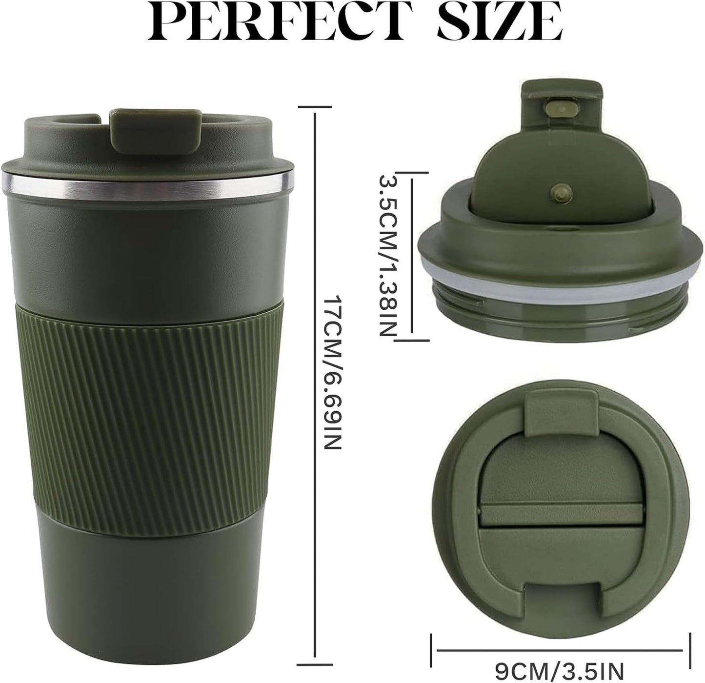 YINBAOGE Insulated Travel Coffee Mug Spill Proof Leak Proof Pobtable To Go Camping Stainless Steel Coffee Tumbler Reusable Coffee Cups with Lids Thermos for Hot and Cold Drink (Green, 17 OZ)