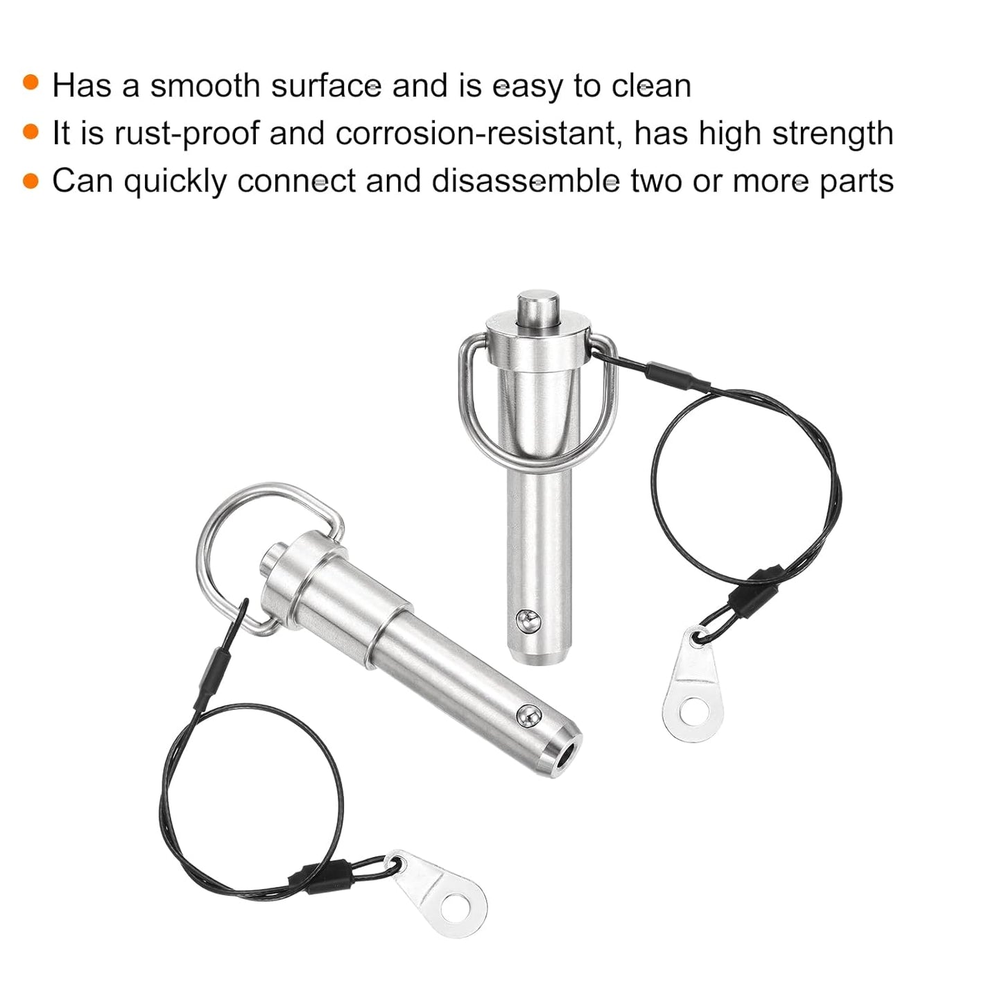 uxcell 1 Pcs Quick Release Pin, 1/2" x 2"(Dia. x L) Push-Button Ball Locking Pin 304 Stainless Steel Ring Handle Locking Pin with Wire for Audio Bimini Top Marine, Silver