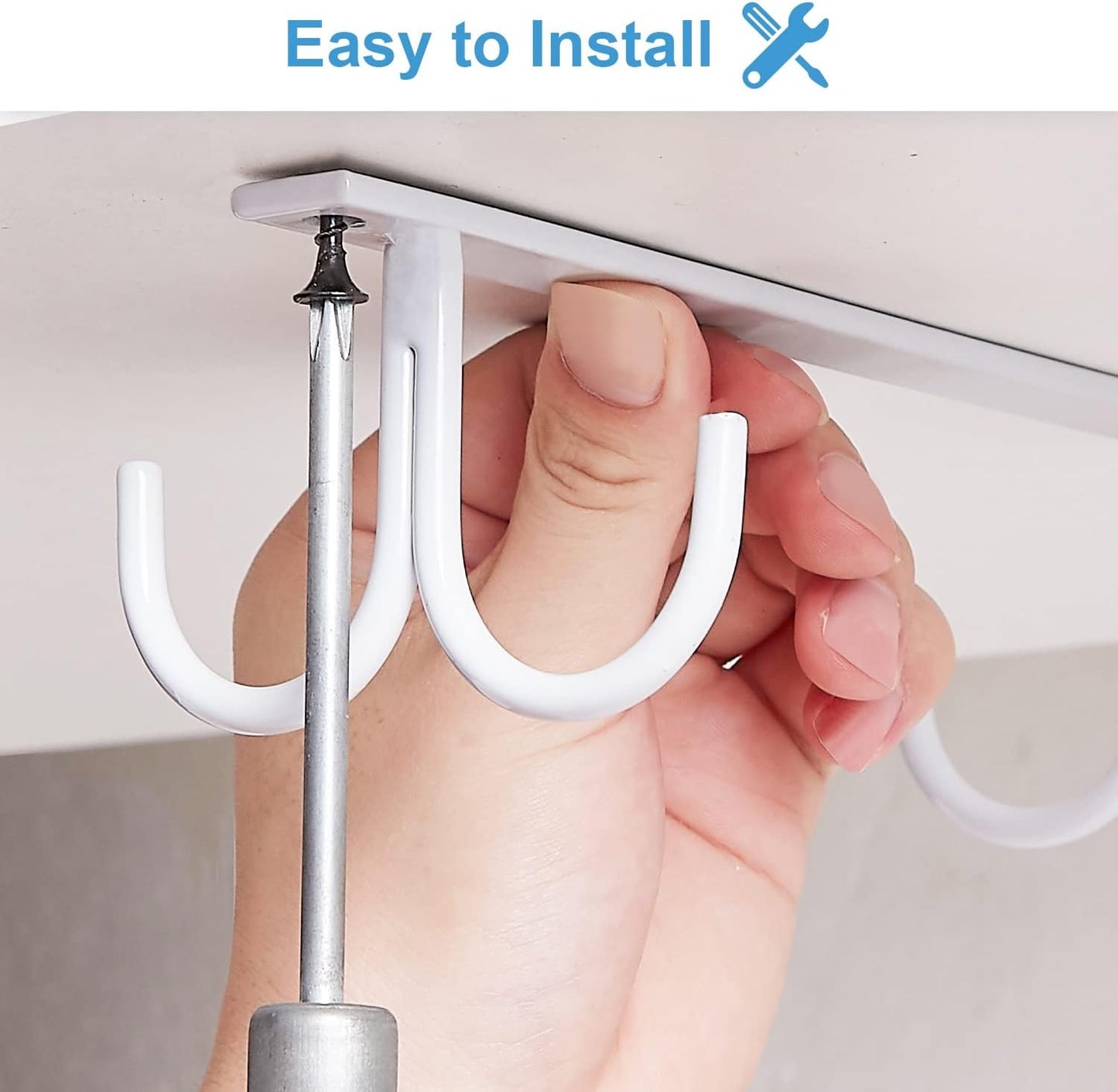 Mug Rack Under Cabinet - Coffee Cup Holder, 12 Mugs Hooks Under Shelf, Display Hanging Cups Drying Hook for Bar Kitchen Utensils White